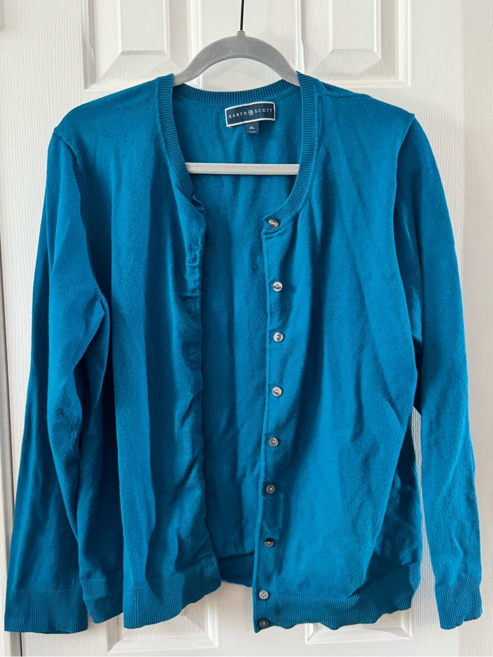 🔥3/$15 Karen Scott Teal Crewneck Cardigan - Vibrant Teal Knit XL